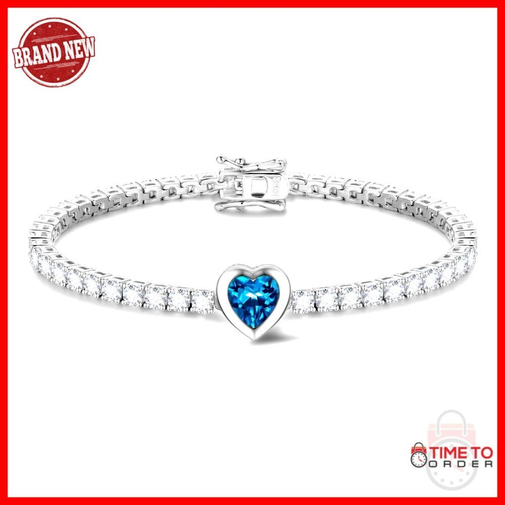 7mm Heart Birthstone Tennis Bracelet Sterling Silver 7 Inch Length